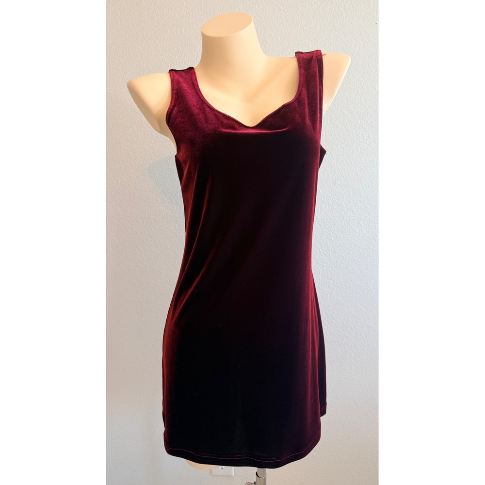 VTG Soda Blu Burgundy Velvet Mini Dress Medium 90s Y2K Sleeveless V-Neck